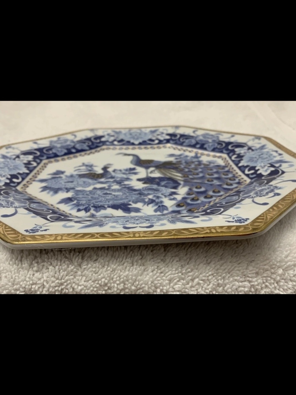 ππ§βπHeritage Mint Japan Peacock Plate Blue Wht Gold Octagon Chinoiserie Vintage - Picture 5 of 12